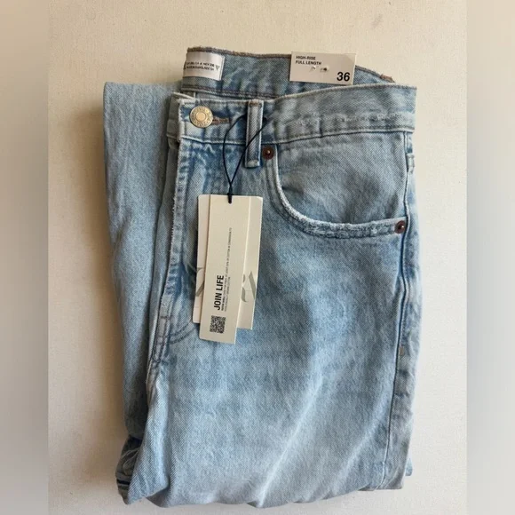 Zara High Rise Straight Leg Jeans Y2K Distressed Full Length Blue 4 Cotton - Picture 2 of 7